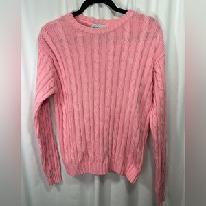 Lilly Pulitzer Vintage Women's Large Pink Cable Knit Long Sleeve Cotton Sweater